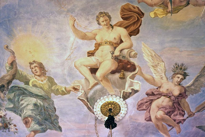 Detail des Deckenfreskos im sogenannten Junozimmer des Alten Hauptbaus, um 1709